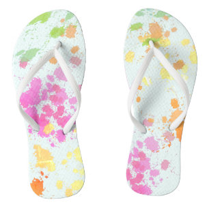 Colorful Paint Splashes Splatter Flip Flops