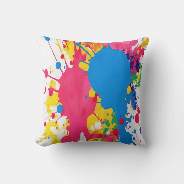 Colorful Paint Splashes Throw Pillow (Front)