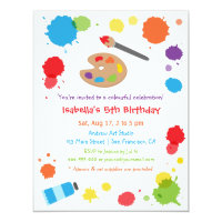 Colorful Paint Splats Painting Kids Birthday Party Card
