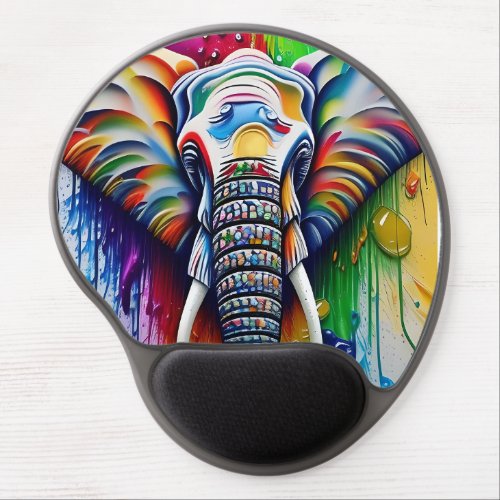 Colorful Paint Splatter African Elephant Gel Mouse Pad