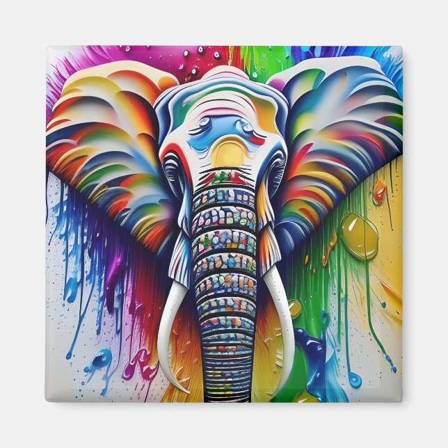 Colorful Paint Splatter African Elephant Magnet (Front)