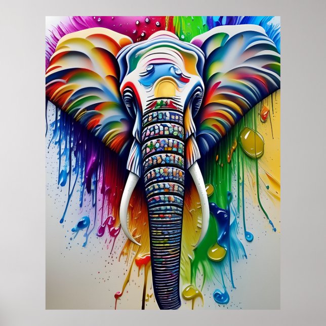 Colorful Paint Splatter African Elephant Poster (Front)
