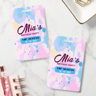 Colorful Paint Splatter Birthday Party VIP Access Badge