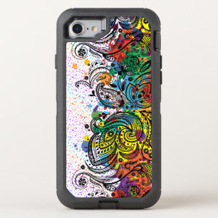 Colorful Paint Splatter & Black Floral Lace OtterBox Defender iPhone SE/8/7 Case