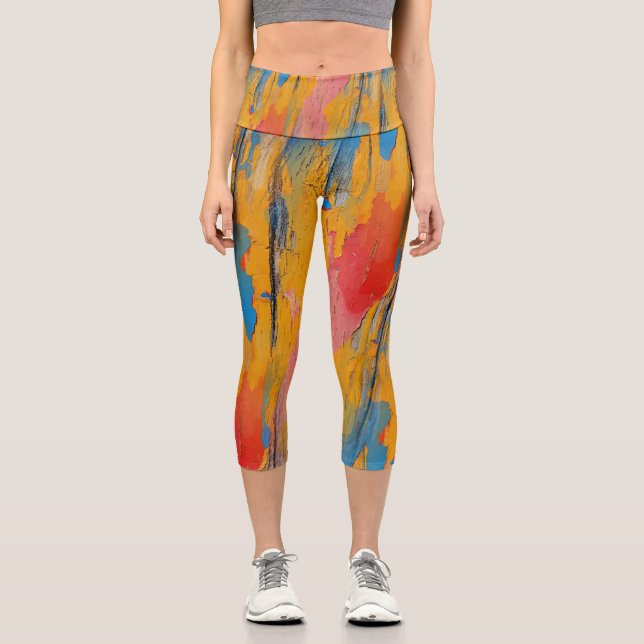 Colorful Paint Splatter Capri Leggings (Front)