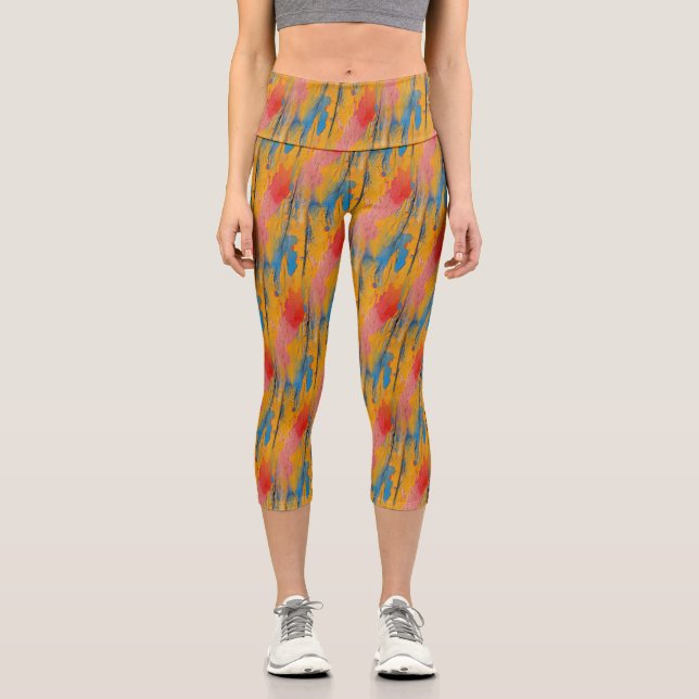 Colorful Paint Splatter Capri Leggings (Front)