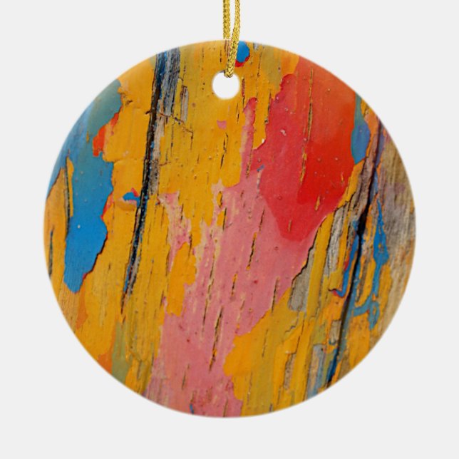 Colorful Paint Splatter Ceramic Ornament (Front)