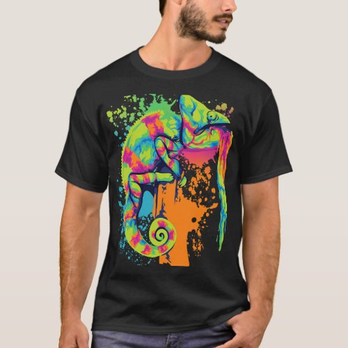 Colorful Paint Splatter Chameleon Men Women Kids 2 T_Shirt