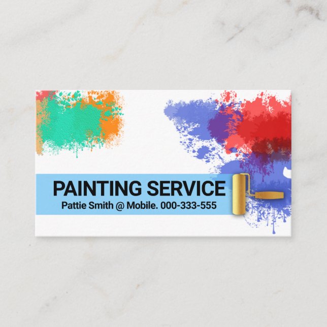 Colorful Paint Splatter Gold Brush  Business Card (Front)