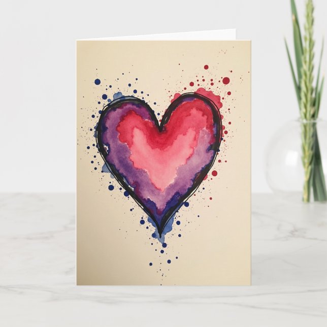 Colorful Paint Splatter Heart Card (Front)