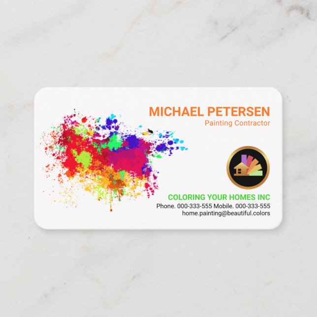 Colorful Paint Splatter Home Painter Business Card (Front)