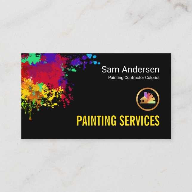 Colorful Paint Splatter Home Painter Service Business Card (Front)