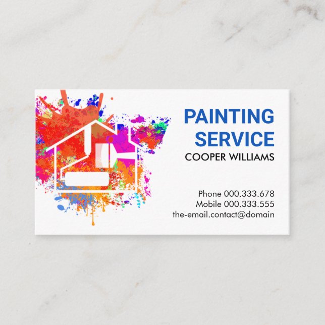 Colorful Paint Splatter Home Painting Business Card (Front)