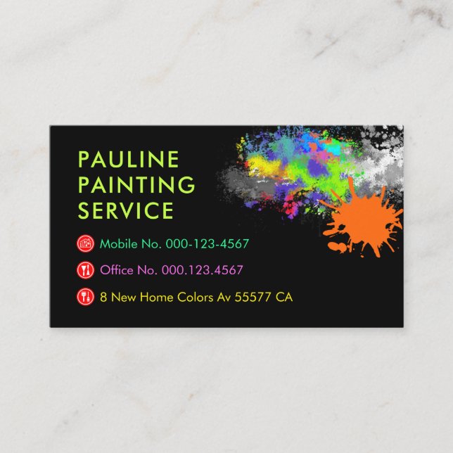 Colorful Paint Splatter Home Painting Colors Business Card (Front)