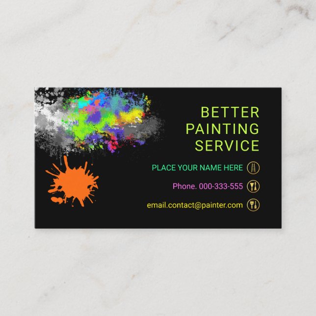 Colorful Paint Splatter Home Painting Painter Business Card (Front)