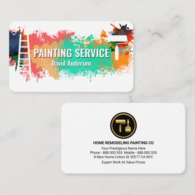 Colorful Paint Splatter Home Remodeling Business Card (Front/Back)