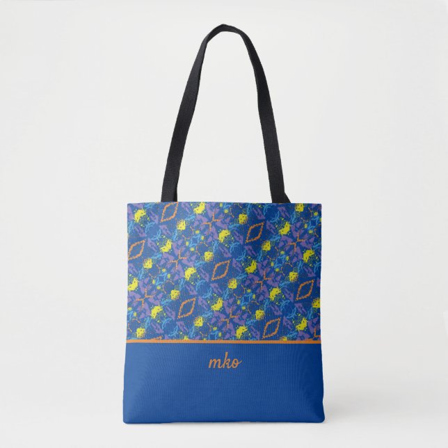 Colorful Paint Splatter Monogrammed Tote Bag (Front)