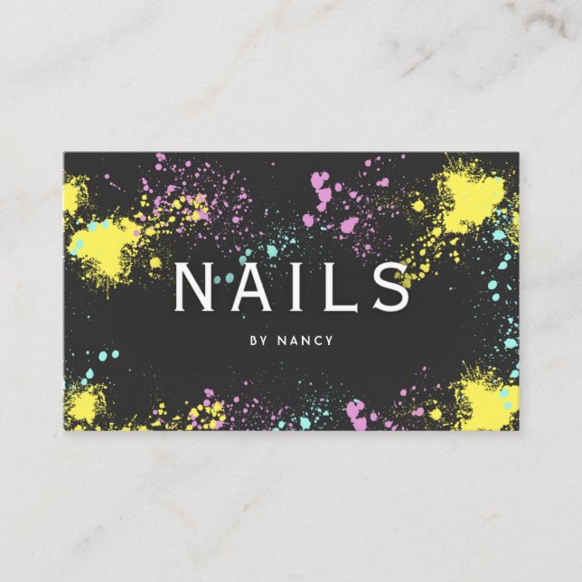 Colorful Paint Splatter Nails  Business Card (Front)