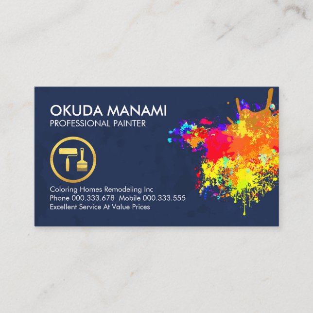 Colorful Paint Splatter Painting Business Card (Front)