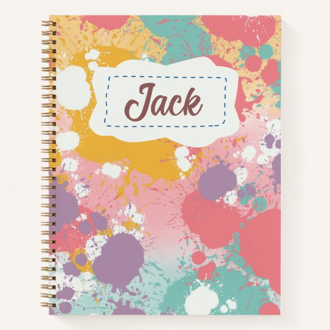 Colorful Paint Splatter Personalized Notebook (Front)