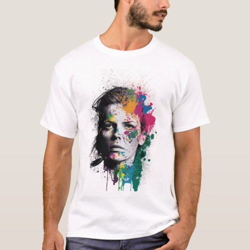 Colorful Paint Splatter Portrait T_Shirt