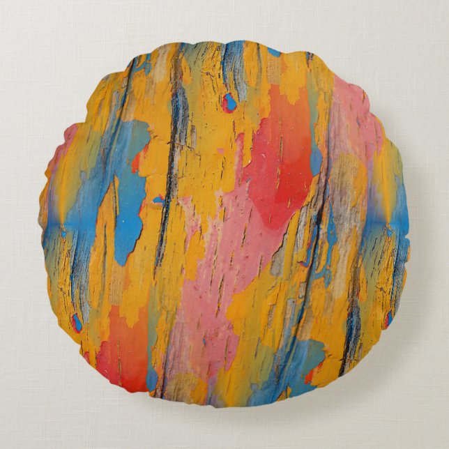 Colorful Paint Splatter Round Pillow (Front)
