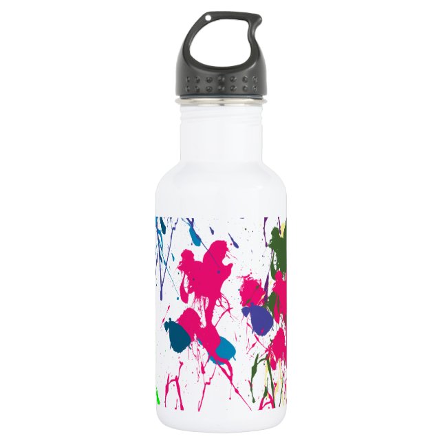 Colorful paint splatter water bottle (Front)