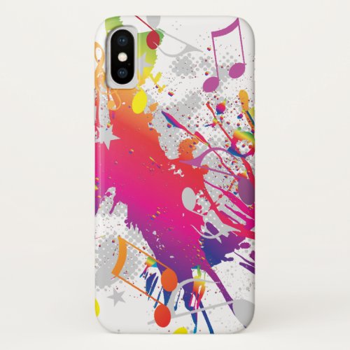 Colorful Paint Splatter with Music Notes iPhone XS Case