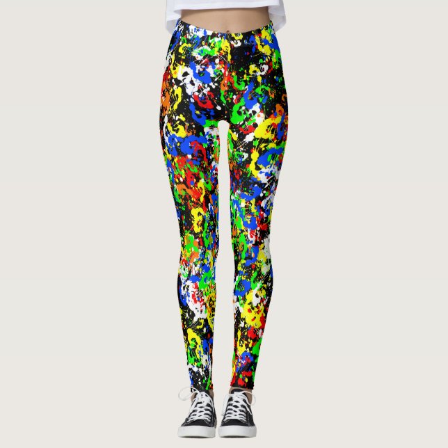 Colorful Paint Splatter Womens Leggings (Front)