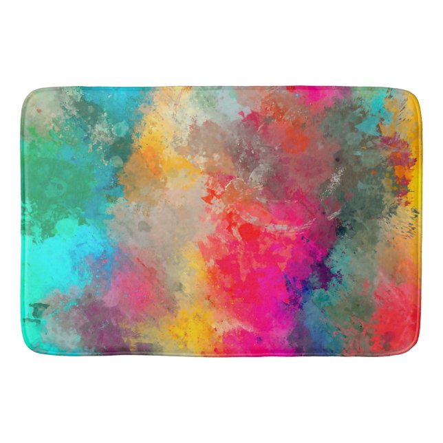 Colorful Paint Splattered on Concrete  Bath Mat (Front)