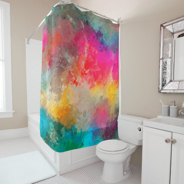 Colorful Paint Splattered on Concrete Shower Curtain (In Situ)