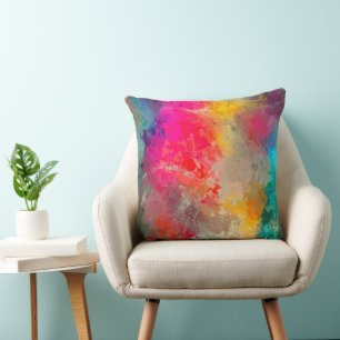 Colorful Paint Splattered on Concrete Throw Pillow
