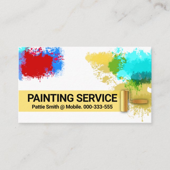 Colorful Paint Splatters Gold Brush  Business Card (Front)