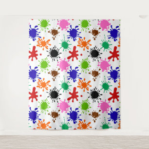 Colorful Paint Splatters Pattern in White Tapestry