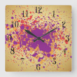 Colorful Paint Splattters Square Wall Clock at Zazzle
