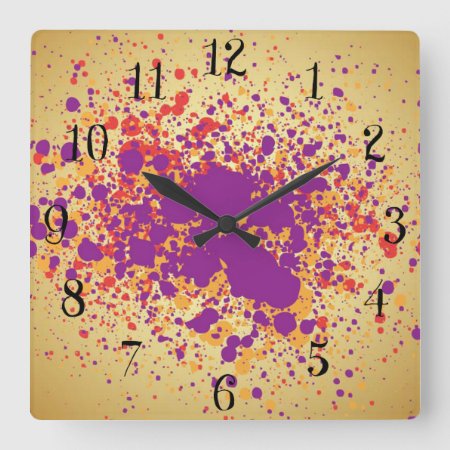 Colorful Paint Splattters Square Wall Clock
