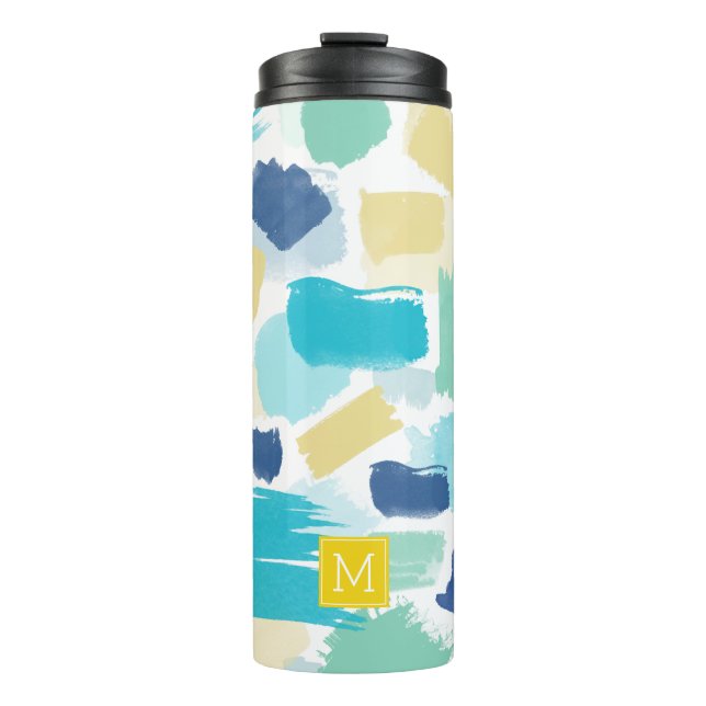 Colorful Paint Strokes and Monogram Thermal Tumbler (Front)