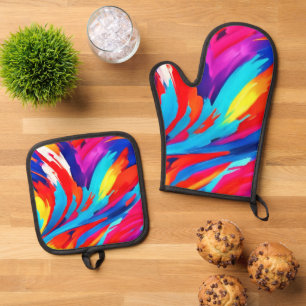 Colorful Paint Strokes Art Oven Mitt & Pot Holder Set