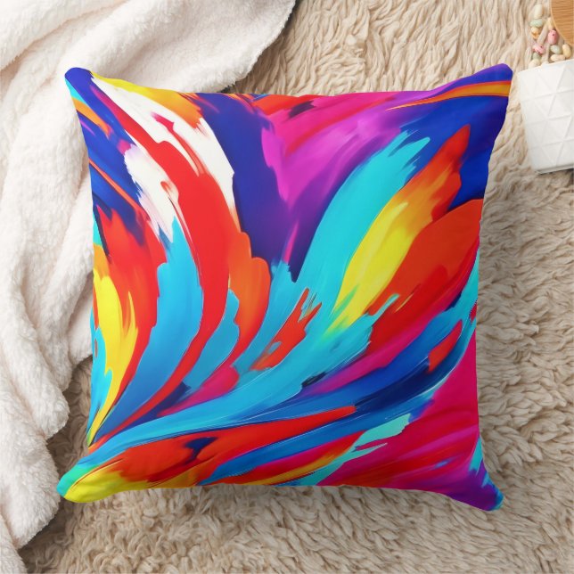 Colorful Paint Strokes Art Throw Pillow (Blanket)