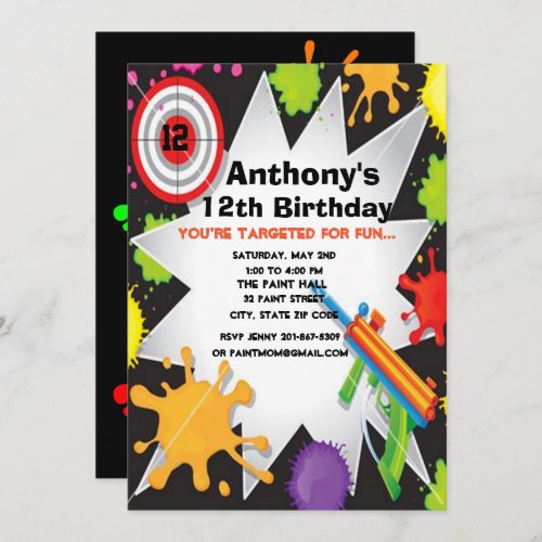 Colorful Paintball Birthday Party Invitation