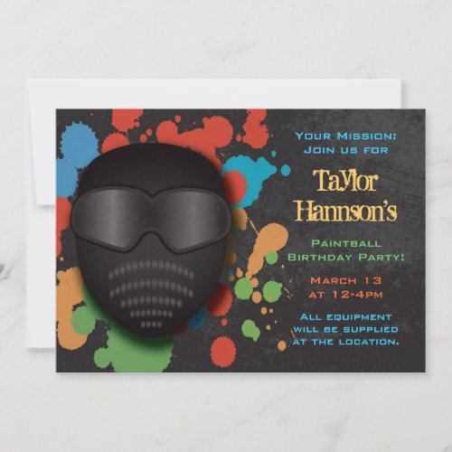 Colorful Paintball Birthday Party Invitation