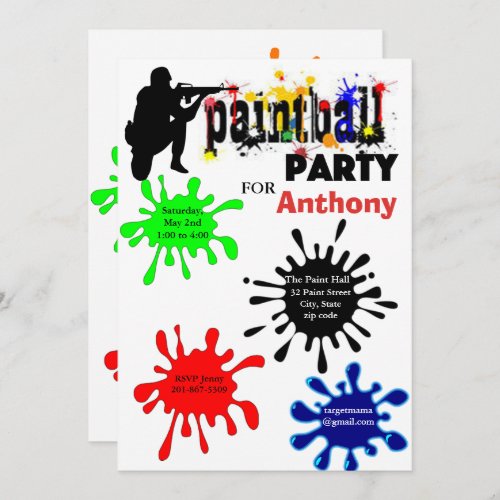 Colorful Paintball Birthday Party Invitation