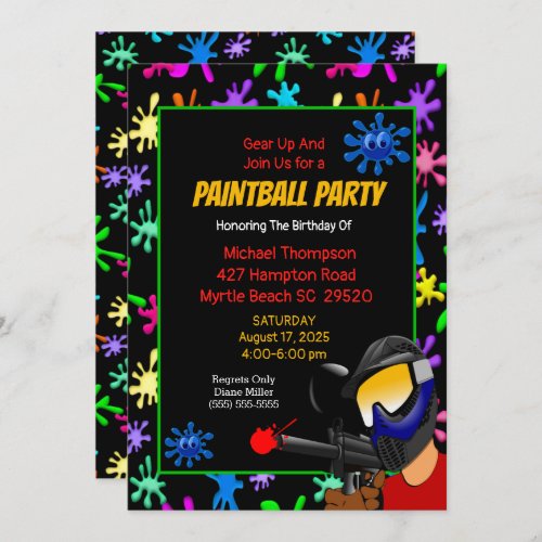 Colorful Paintball Birthday Party Invitation