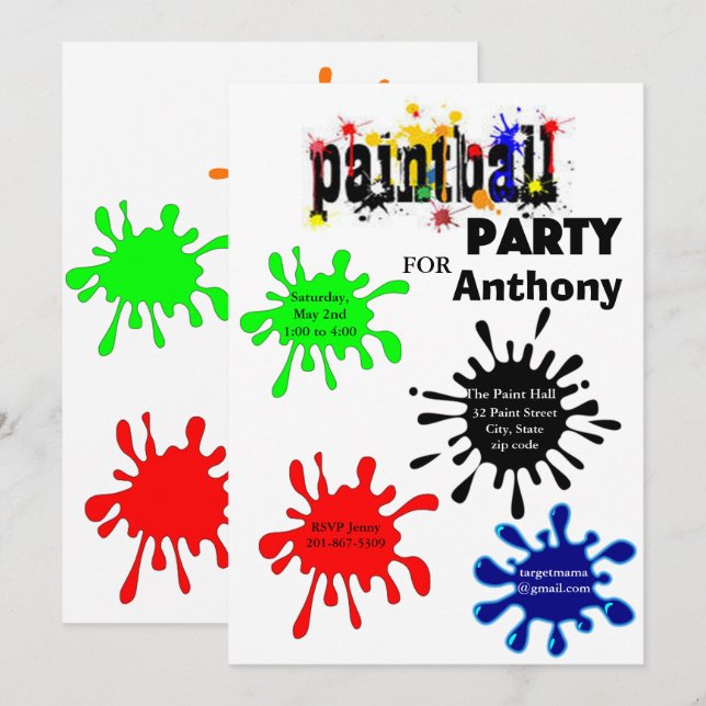 Colorful Paintball Birthday Party Invitation (Front/Back)