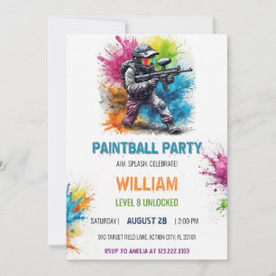 Colorful Paintball Gamer Boy 8th Birthday Invitation