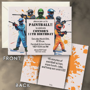 Colorful Paintball Theme Child's Birthday Party Invitation