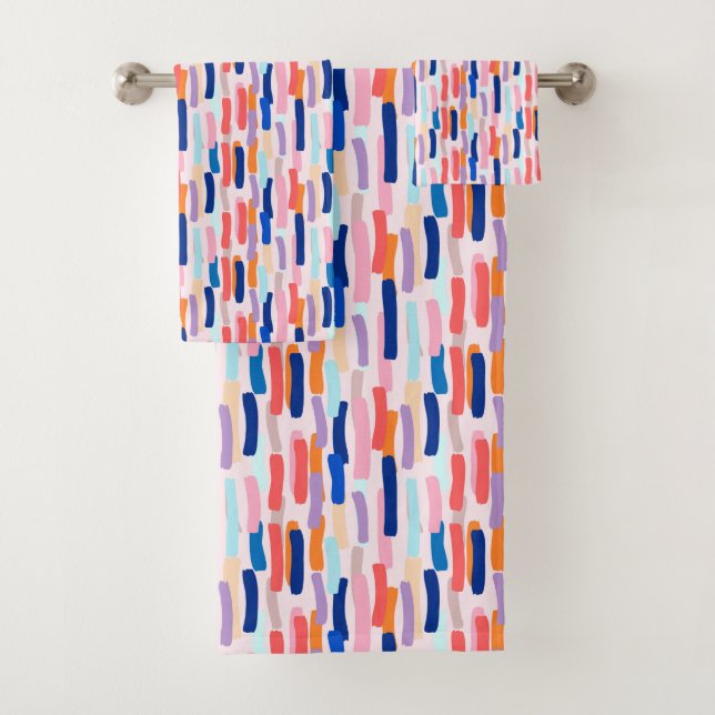 Colorful Paintbrush Stroke Pattern Bath Towel Set (Insitu)