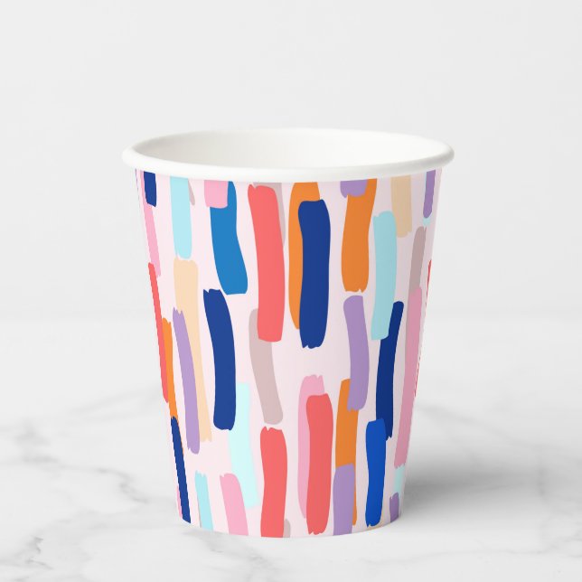 Colorful Paintbrush Stroke Pattern Paper Cups (Front)