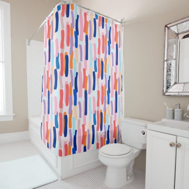Colorful Paintbrush Stroke Pattern Shower Curtain (In Situ)