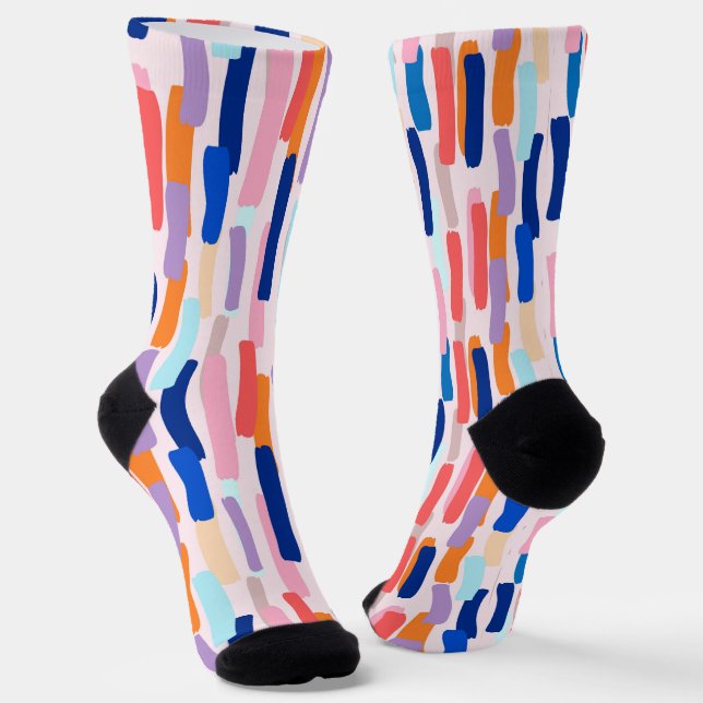 Colorful Paintbrush Stroke Pattern Socks (Angled)